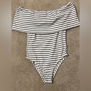 black and white stripe cotton off the shoulder body suit